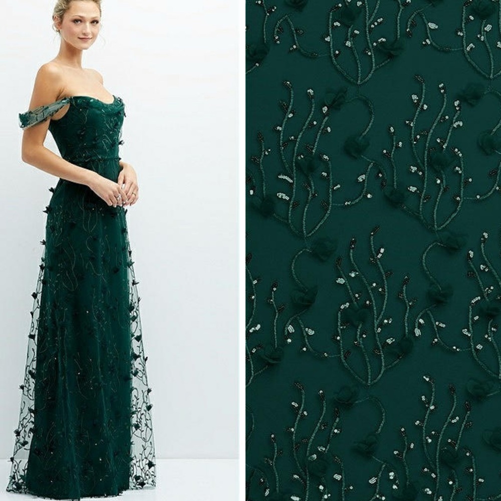 Alfred Sung Dessy Collection Off The Shoulder Aline 3D Floral Embroidered S-18 - Picture 3 of 6
